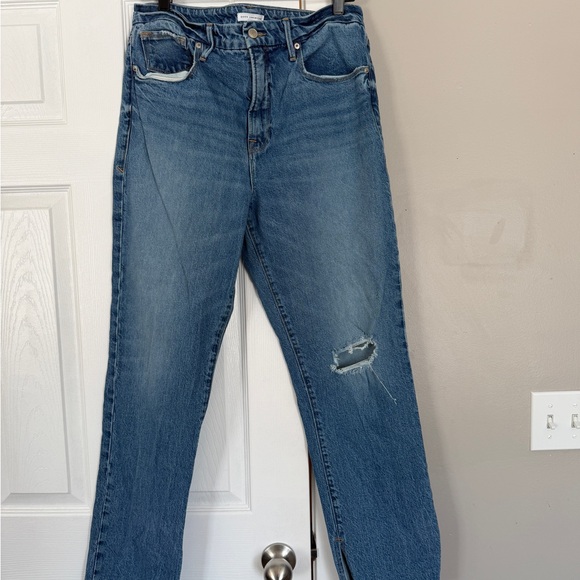 Good American Blue Straight Leg Denim Jeans Ankle Slit - Picture 7 of 9